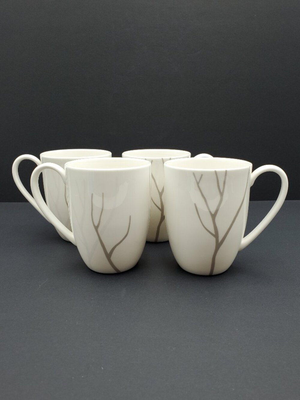 Lenox Park City Mugs White Porcelain Mugs with Gray Branches